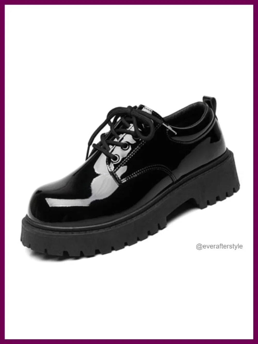 Men's Patent Leather Platform Oxfords Chunky Heel Lace Up Dress Shoes